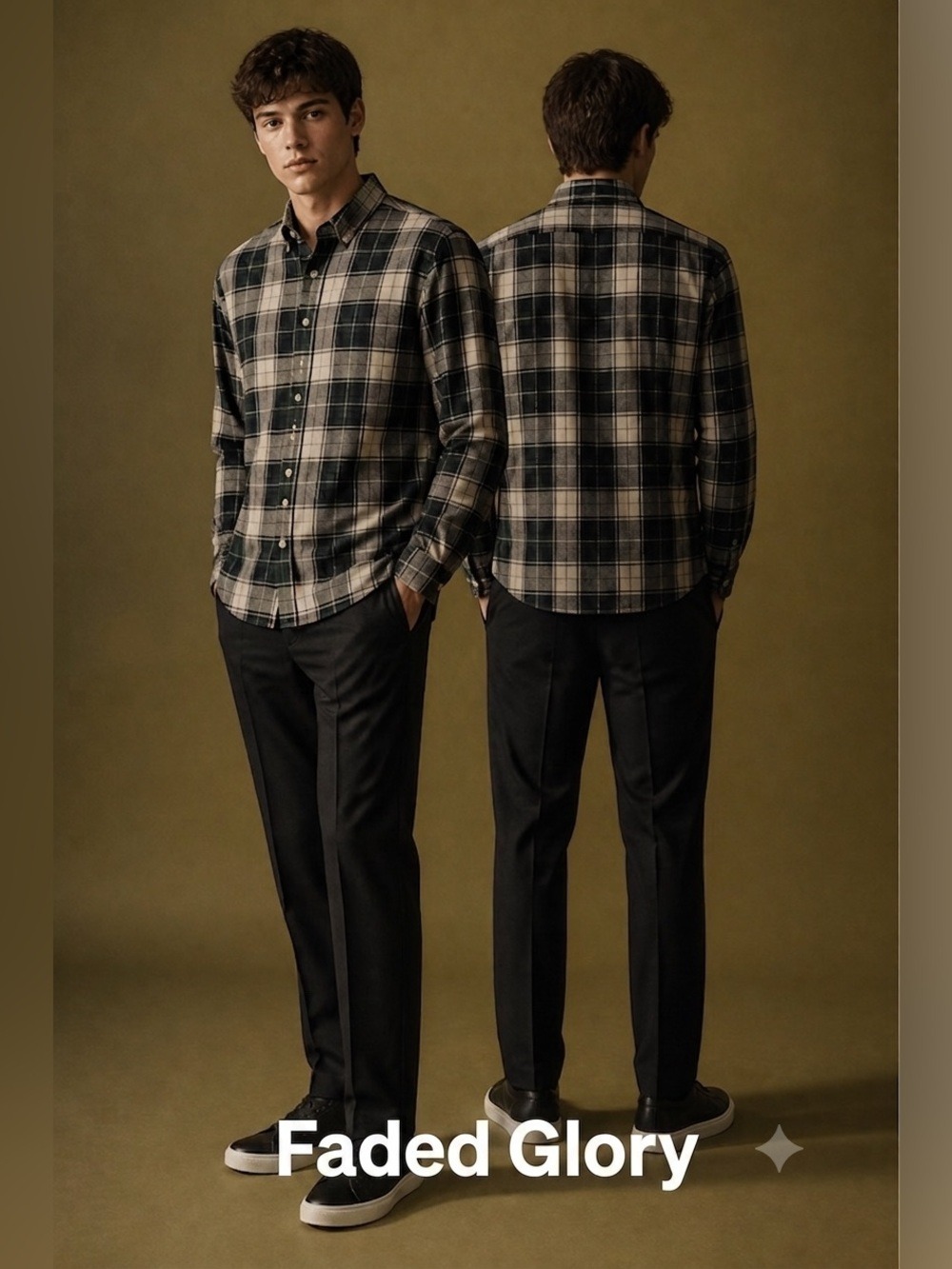 Faded Glory NWOT XL Men's Plaid Long Sleeve Stain Resistant Shirt